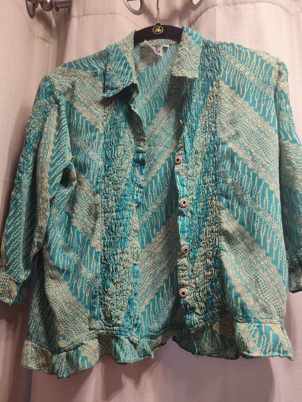 Diki Women's Teal Patterned Button-Front Top L